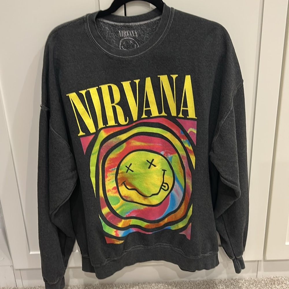 NIRVANA Charcoal and Yellow Smiley sweatshirt. Size S. Great condition. - Picture 2 of 4